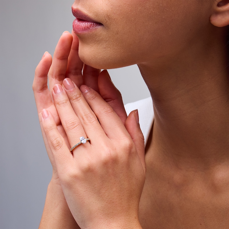 Main Image 2 of 1 CT. T.W. Oval Certified Lab-Grown Diamond Engagement Ring in 14K Gold (F/SI2)