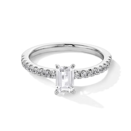1 CT. T.W. Emerald-Cut Certified Lab-Grown Diamond Engagement Ring in 14K White Gold (F/SI2)