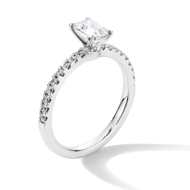 Main Image 3 of 1 CT. T.W. Emerald-Cut Certified Lab-Grown Diamond Engagement Ring in 14K White Gold (F/SI2)