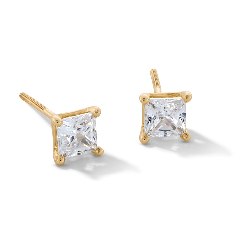 Main Image 1 of 1 CT. T.W. Princess-Cut Certified Lab-Grown Diamond Solitaire Stud Earrings in 14K Gold (F/SI2)