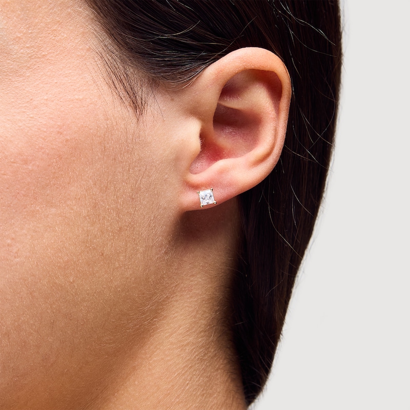 Main Image 2 of 1 CT. T.W. Princess-Cut Certified Lab-Grown Diamond Solitaire Stud Earrings in 14K Gold (F/SI2)