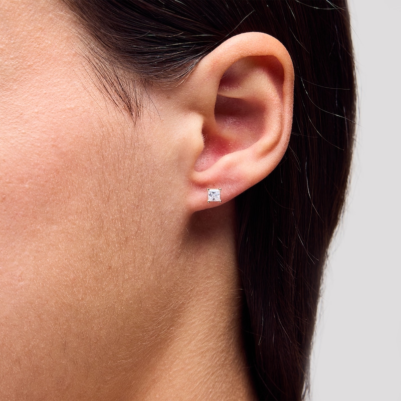 Main Image 2 of 1/2 CT. T.W. Princess-Cut Certified Lab-Grown Diamond Solitaire Stud Earrings in 14K Gold (F/SI2)