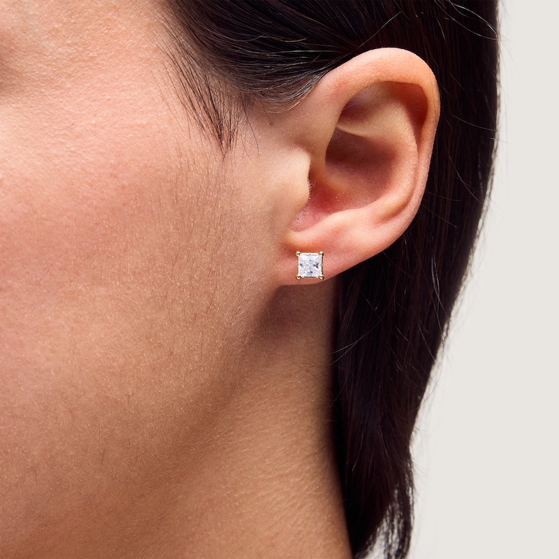 Main Image 2 of 1-1/2 CT. T.W. Princess-Cut Certified Lab-Grown Diamond Solitaire Stud Earrings in 14K Gold (F/SI2)