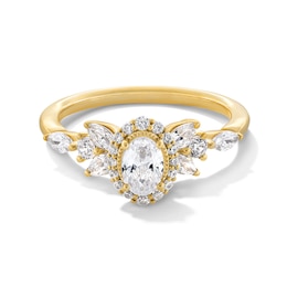 1 CT. T.W. Oval Diamond Frame Leaf-Sides Vintage-Style Engagement Ring in 14K Gold