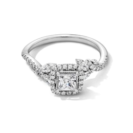 1 CT. T.W. Princess-Cut Diamond Frame Bypass Leaf Shank Engagement Ring in 14K White Gold