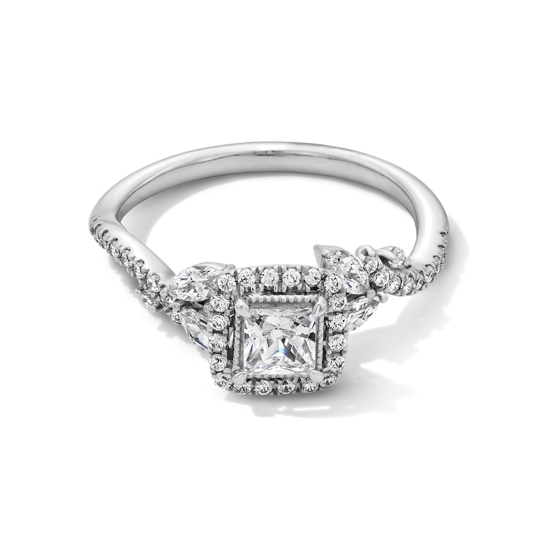 Main Image 1 of 1 CT. T.W. Princess-Cut Diamond Frame Bypass Leaf Shank Engagement Ring in 14K White Gold