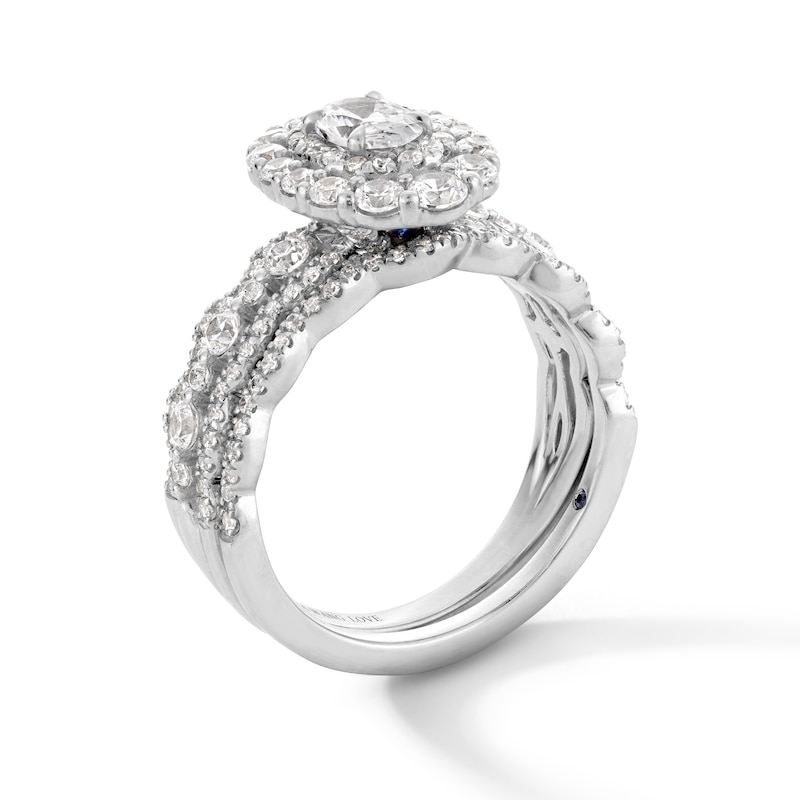 Main Image 3 of Vera Wang Love Collection 1-1/2 CT. T.W. Oval Diamond Double Frame Scallop Shank Bridal Set in 14K White Gold