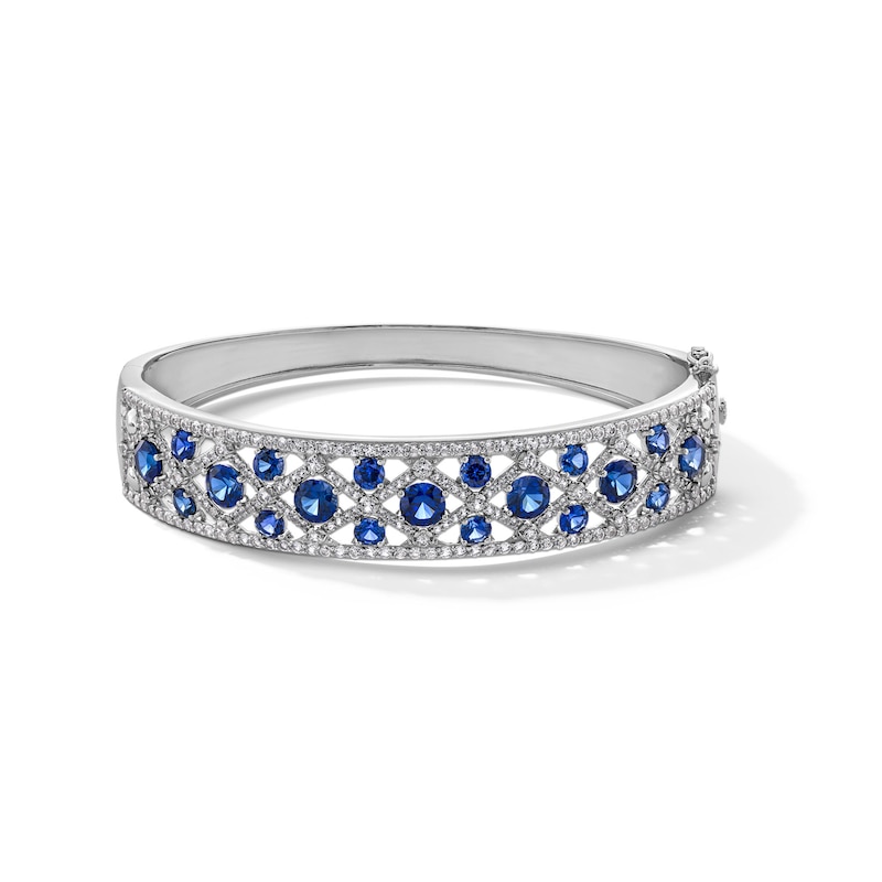 Main Image 1 of Blue and White Lab-Created Sapphire Ornate Bangle in Sterling Silver - 7.25"