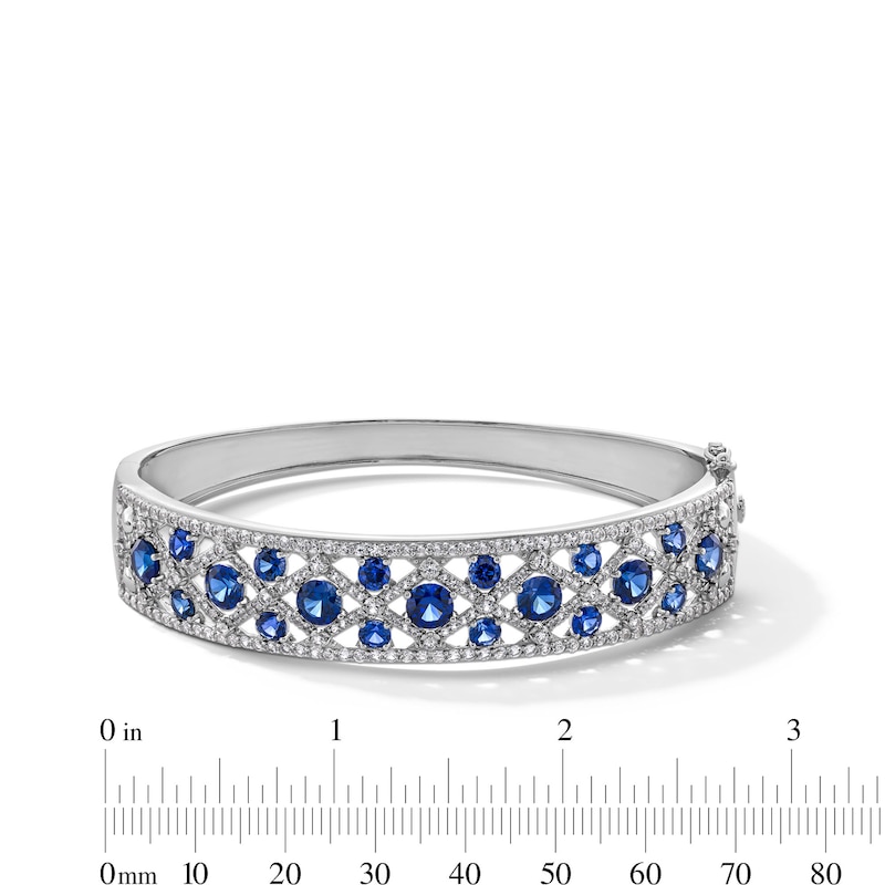 Main Image 3 of Blue and White Lab-Created Sapphire Ornate Bangle in Sterling Silver - 7.25"