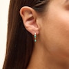 Thumbnail Image 2 of Turquoise and White Lab-Created Sapphire Dangle Hoop Earrings in Sterling Silver with 18K Gold Plate