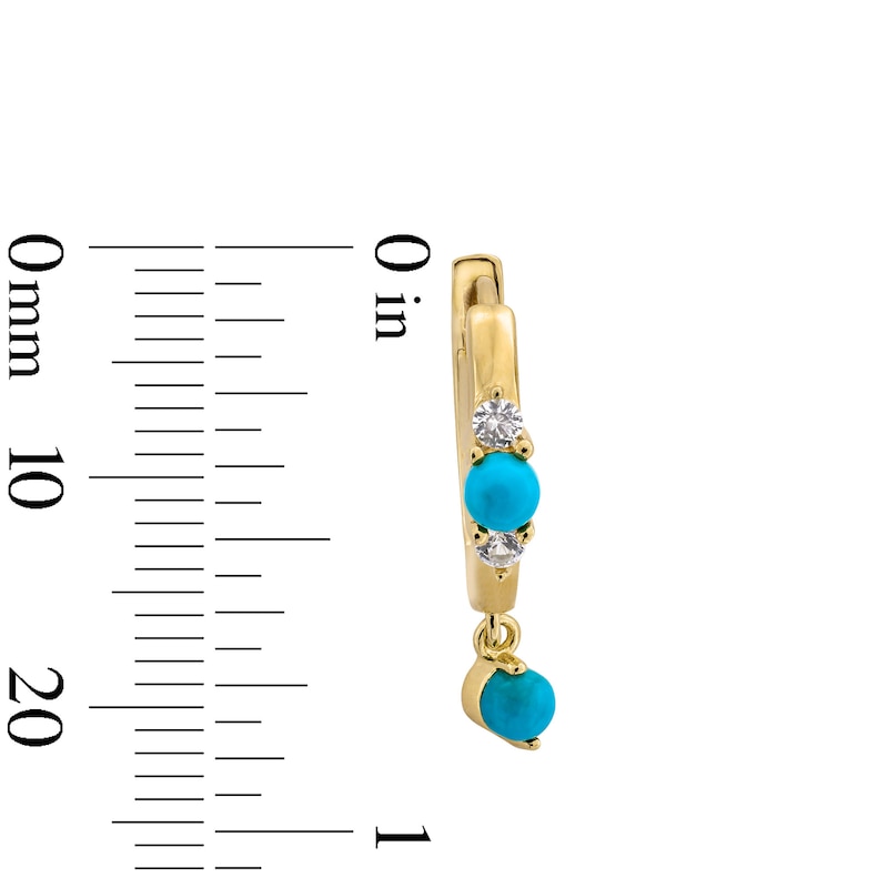Main Image 3 of Turquoise and White Lab-Created Sapphire Dangle Hoop Earrings in Sterling Silver with 18K Gold Plate