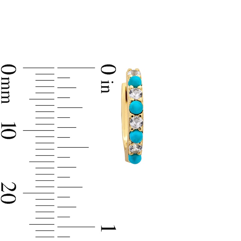Main Image 3 of Turquoise and White Lab-Created Sapphire Alternating Hoop Earrings in Sterling Silver with 18K Gold Plate