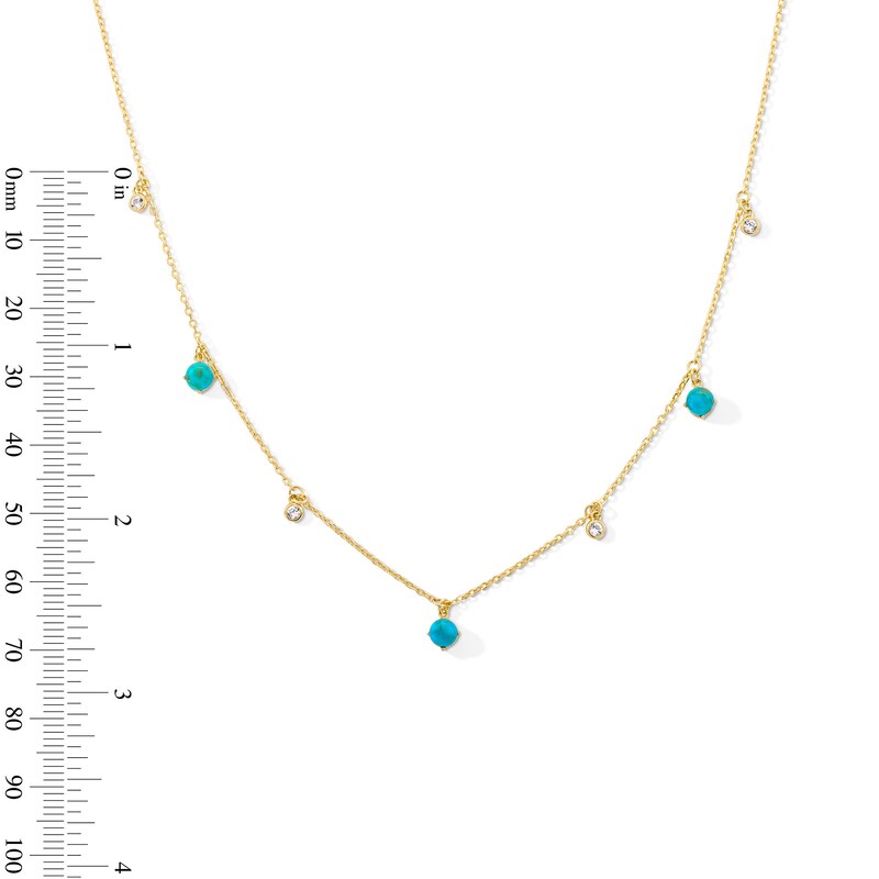 Main Image 4 of Turquoise and White Lab-Created Sapphire Chain Drop Front/Back Earrings in Sterling Silver with 18K Gold Plate