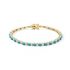 Thumbnail Image 1 of Turquoise and White Lab-Created Sapphire Alternating Line Bracelet in Sterling Silver with 18K Gold Plate - 7.25"