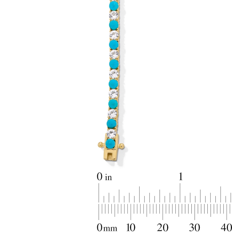 Main Image 3 of Turquoise and White Lab-Created Sapphire Alternating Line Bracelet in Sterling Silver with 18K Gold Plate - 7.25"