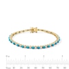 Thumbnail Image 4 of Turquoise and White Lab-Created Sapphire Alternating Line Bracelet in Sterling Silver with 18K Gold Plate - 7.25"