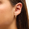Thumbnail Image 2 of Turquoise and White Lab-Created Sapphire Hoop Earrings in Sterling Silver with 18K Gold Plate