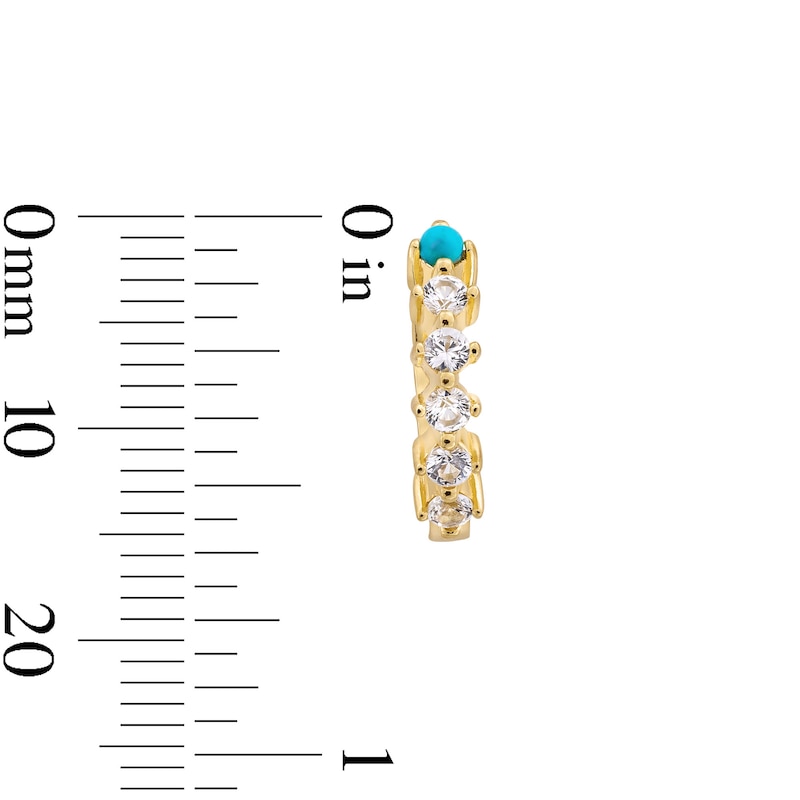 Main Image 3 of Turquoise and White Lab-Created Sapphire Hoop Earrings in Sterling Silver with 18K Gold Plate