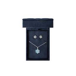 Enchanted Disney Elsa Blue Topaz and Druzy with Diamond Accent Snowflake Pendant and Earrings Set in Sterling Silver