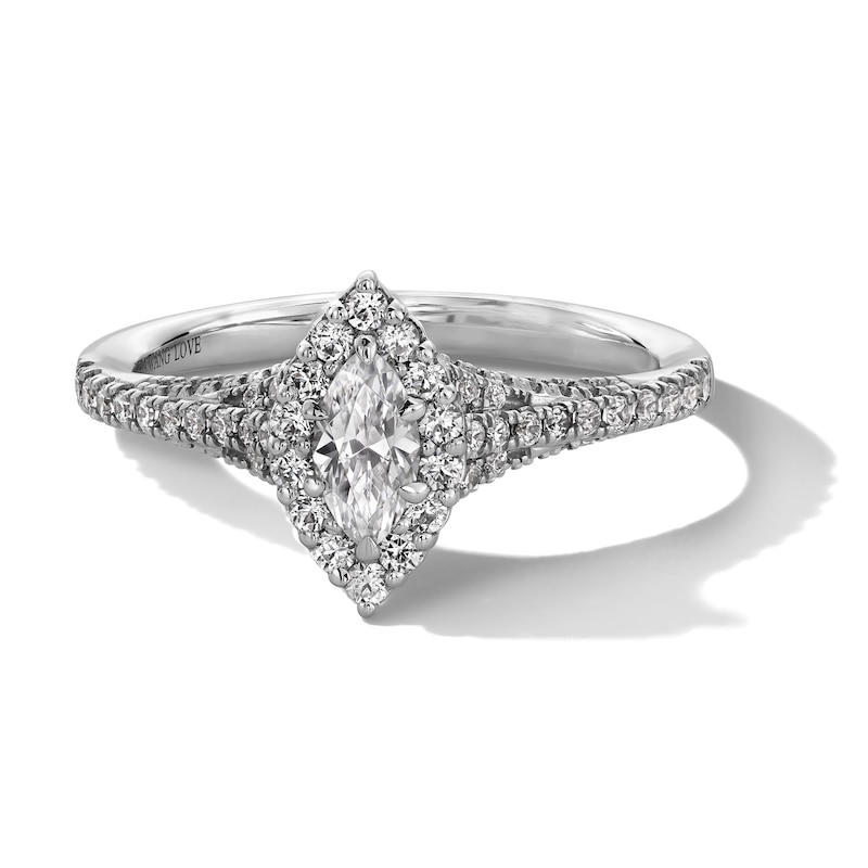 Main Image 1 of Vera Wang Love Collection 3/4 CT. T.W. Marquise-Cut Diamond Frame Engagement Ring in 14K White Gold