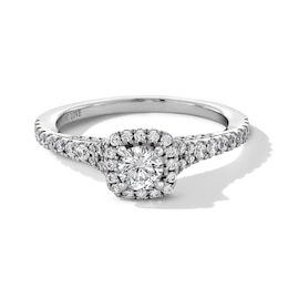 Vera Wang Love Collection 7/8 CT. T.W. Diamond Cushion Frame Split Shank Engagement Ring in 14K White Gold