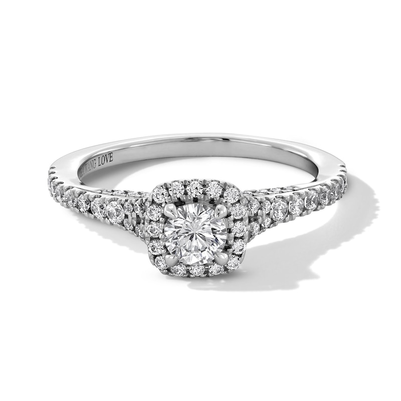 Main Image 1 of Vera Wang Love Collection 7/8 CT. T.W. Diamond Cushion Frame Split Shank Engagement Ring in 14K White Gold