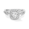 Thumbnail Image 1 of 1-1/2 CT. T.W. Certified Lab-Grown Diamond Cushion Frame Twist Shank Engagement Ring in 14K White Gold (F/SI2)