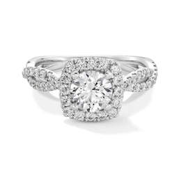 1-1/2 CT. T.W. Certified Lab-Grown Diamond Cushion Frame Twist Shank Engagement Ring in 14K White Gold (F/SI2)