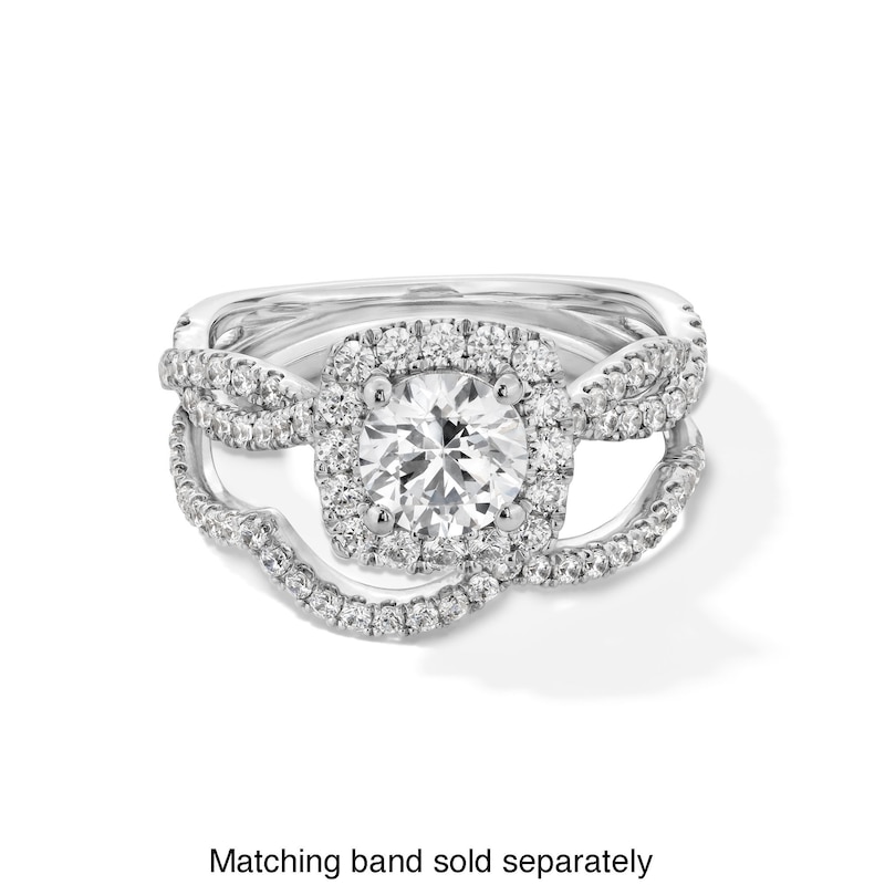 Main Image 4 of 1-1/2 CT. T.W. Certified Lab-Grown Diamond Cushion Frame Twist Shank Engagement Ring in 14K White Gold (F/SI2)