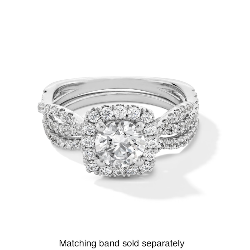 Main Image 5 of 1-1/2 CT. T.W. Certified Lab-Grown Diamond Cushion Frame Twist Shank Engagement Ring in 14K White Gold (F/SI2)