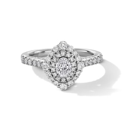 Vera Wang Love Collection 1-1/4 CT. T.W. Oval Diamond Double Marquise Frame Engagement Ring in 14K White Gold