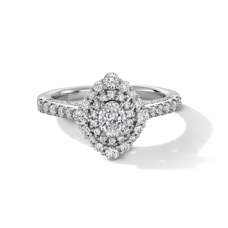 Main Image 1 of Vera Wang Love Collection 1-1/4 CT. T.W. Oval Diamond Double Marquise Frame Engagement Ring in 14K White Gold