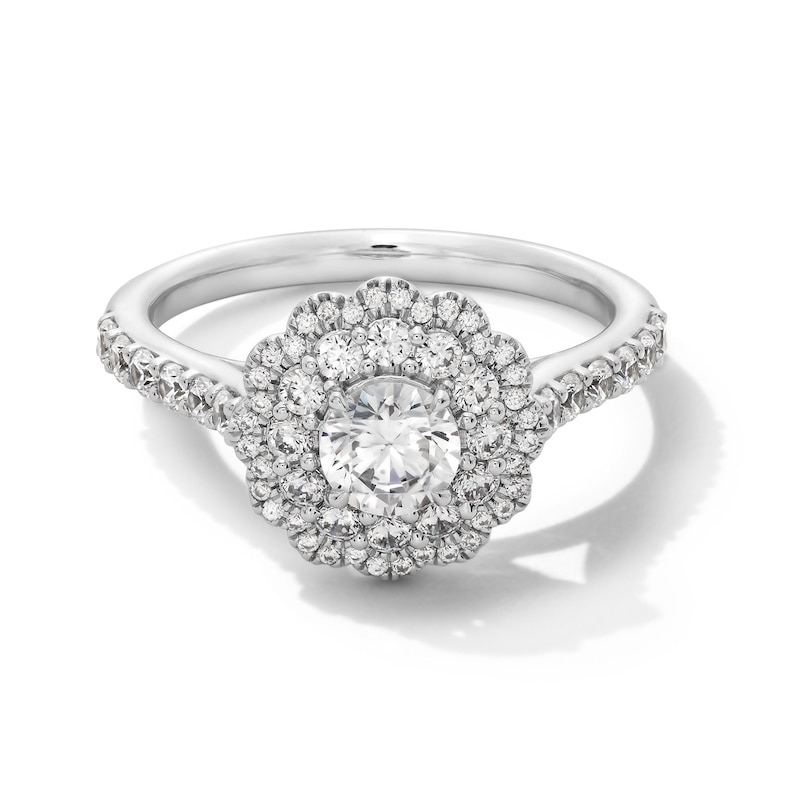 Main Image 1 of Vera Wang Love Collection 1-1/5 CT. T.W. Diamond Double Scallop Frame Engagement Ring in 14K White Gold