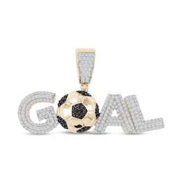 1 CT. T.W. Black and White Diamond Soccer Ball "Goal" Necklace Charm in 10K Gold