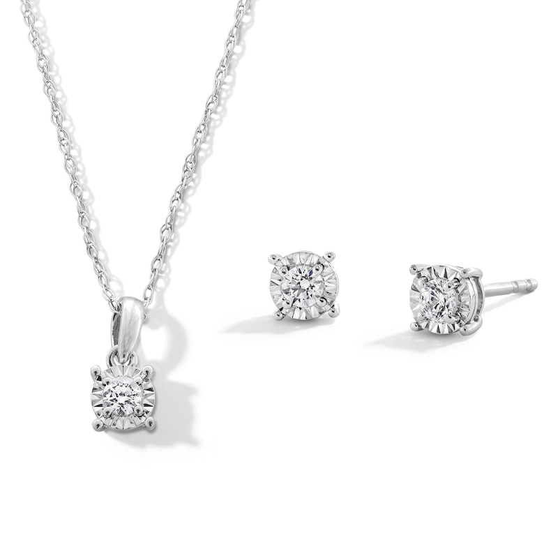 Main Image 1 of 1/4 CT. T.W. Certified Lab-Grown Diamond Miracle Solitaire Pendant and Stud Earrings Set in Sterling Silver (I/SI2)