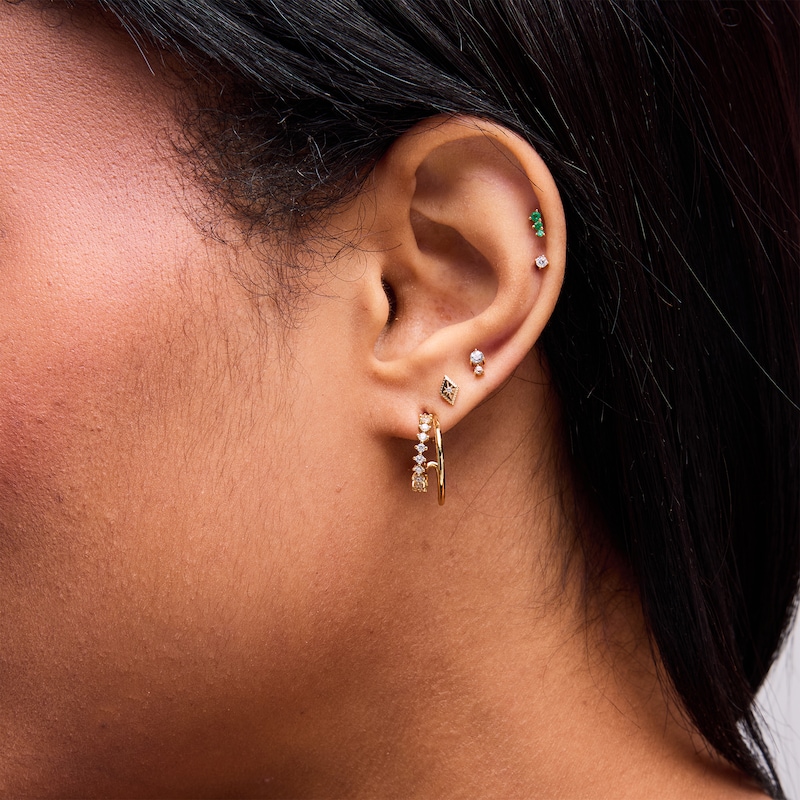 Main Image 2 of Emerald Graduated Trio Single Cartilage Stud Earring in 14K Gold