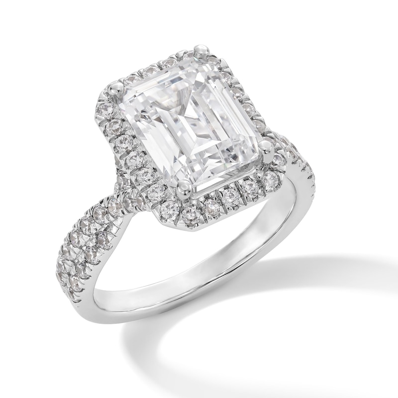 Main Image 3 of 4-3/4 CT. T.W. Emerald-Cut Certified Lab-Grown Diamond Frame Twist Shank Engagement Ring in 14K White Gold (F/VS2)