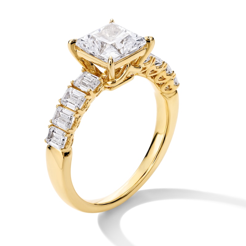 Main Image 3 of 3 CT. T.W. Princess and Emerald-Cut Certified Lab-Grown Diamond Engagement Ring in 14K Gold (F/VS2)