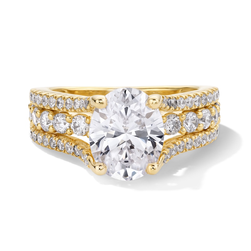 Main Image 1 of 3 CT. T.W. Oval Certified Lab-Grown Diamond Triple Row Split Shank Engagement Ring in 14K Gold (F/VS2)