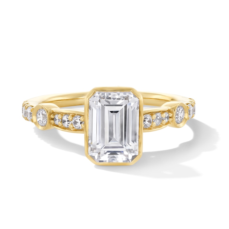 Main Image 1 of 2-1/2 CT. T.W. Emerald-Cut Certified Lab-Grown Diamond Bezel-Set Engagement Ring in 14K Gold (F/VS2)