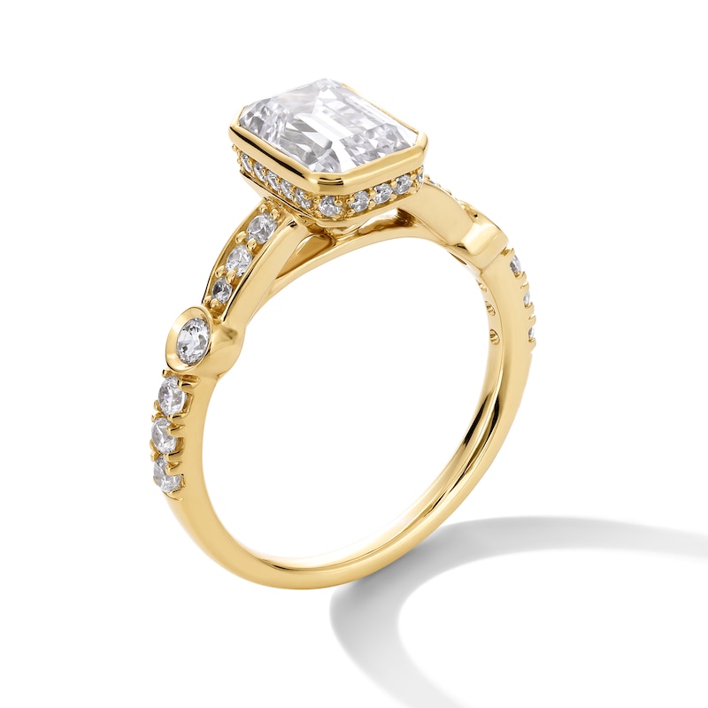 Main Image 3 of 2-1/2 CT. T.W. Emerald-Cut Certified Lab-Grown Diamond Bezel-Set Engagement Ring in 14K Gold (F/VS2)
