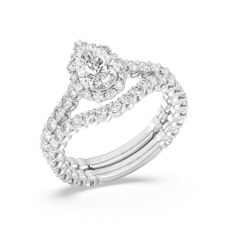 Main Image 6 of Enchanted Star Ariel 1-7/8 CT. T.W. Pear-Shaped Certified Lab-Grown Diamond Frame Engagement Ring in 14K Two-Tone Gold