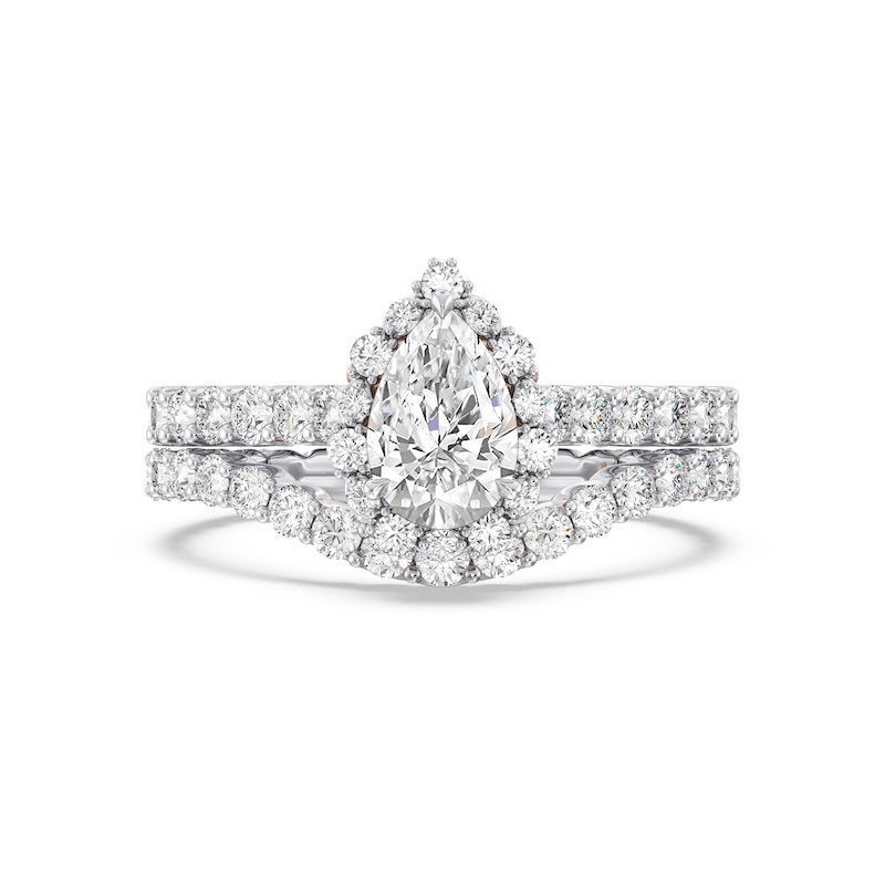 Main Image 7 of Enchanted Star Ariel 1-7/8 CT. T.W. Pear-Shaped Certified Lab-Grown Diamond Frame Engagement Ring in 14K Two-Tone Gold