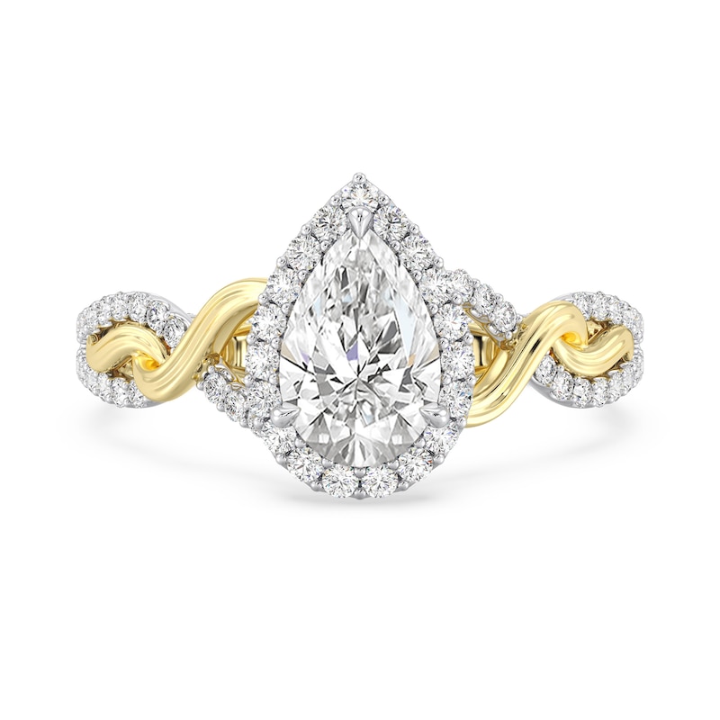 Main Image 4 of Enchanted Star Rapunzel 2 CT. T.W. Pear-Shaped Certified Lab-Grown Diamond Braid Engagement Ring in Two-Tone Gold