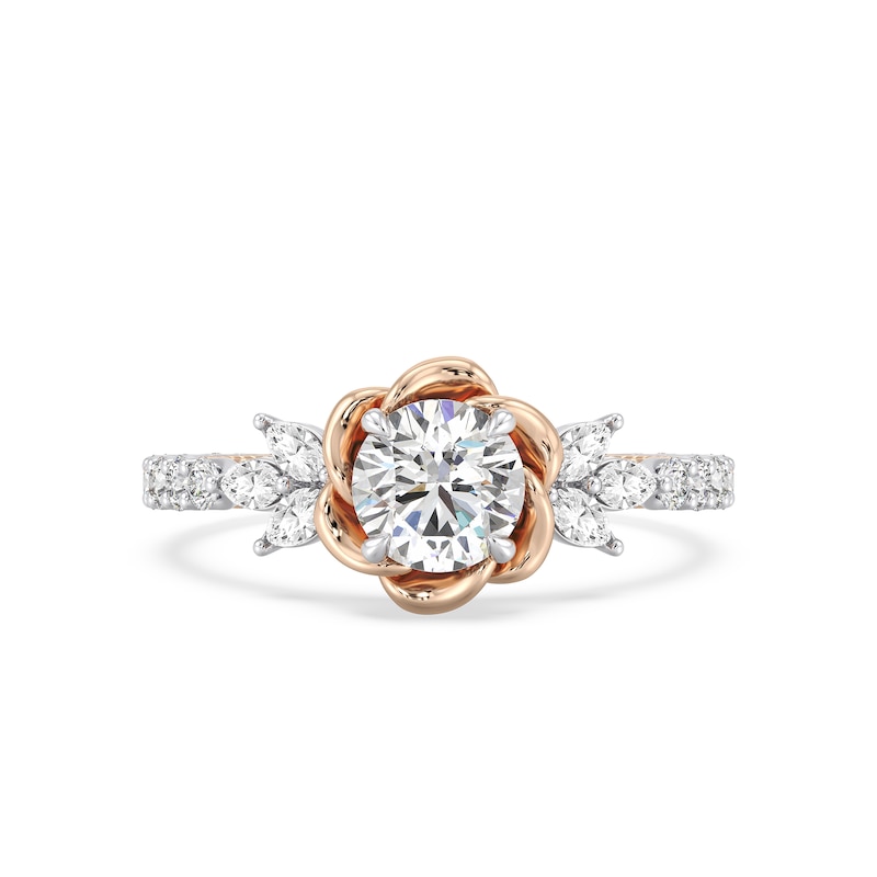 Main Image 3 of Enchanted Star Belle 1-3/4 CT. T.W. Certified Lab-Grown Diamond Rose with Leaf Engagement Ring in 14K Two-Tone Gold