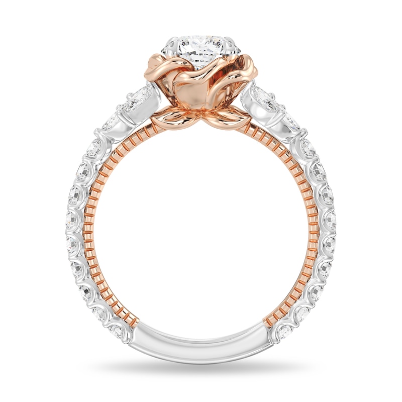 Main Image 4 of Enchanted Star Belle 1-3/4 CT. T.W. Certified Lab-Grown Diamond Rose with Leaf Engagement Ring in 14K Two-Tone Gold