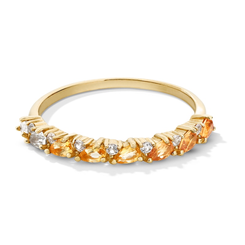 Main Image 1 of Pear-Shaped Citrine with Brown and White Sapphire Ombré Band in 10K Gold