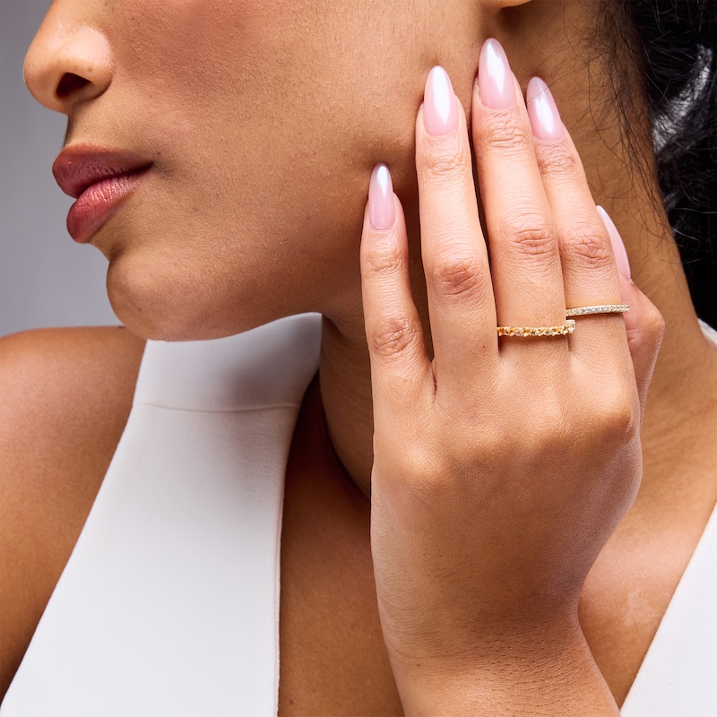 Main Image 2 of Pear-Shaped Citrine with Brown and White Sapphire Ombré Band in 10K Gold