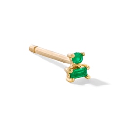 Baguette and Round Emerald Stacked Single Cartilage Stud Earring in 14K Gold