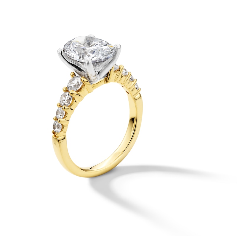 Main Image 3 of 3-3/4 CT. T.W. Oval Certified Lab-Grown Diamond Graduated Shank Engagement Ring in 14K Gold (I/SI2)